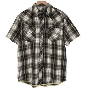 TIN HAUL Pearl Snap Western Shirt Men's L Plaid 100% Cotton Short Sleeve Cowboy